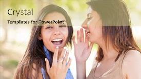  Presentation with ethnic - Cool new slide deck with two beautiful ethnic twin sisters whispering secrets outdoors backdrop and a blonde colored foreground