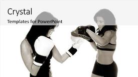  Presentation with boxers - Slides consisting of two beautiful female boxers training on focus mitts background and a white colored foreground