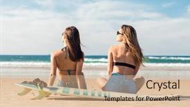  Presentation with female and beach - Beautiful slide deck featuring two beautiful female friends backdrop and a coral colored foreground