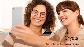  Presentation with home - Cool new PPT theme with two beautiful firends at home backdrop and a coral colored foreground