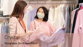  Presentation with masks - Cool new theme with two-beautiful-friends-in-masks backdrop and a coral colored foreground