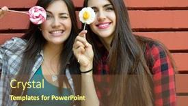  Presentation with red brick wall - Colorful PPT theme enhanced with two beautiful girls have fun embracing with sweet candies outdoor against red brick wall backdrop and a tawny brown colored foreground