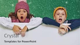  Presentation with kids space - Colorful presentation design enhanced with two-beautiful-kids-in-winter backdrop and a light gray colored foreground