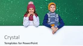  Presentation with kids space - Colorful slide deck enhanced with two-beautiful-kids-in-winter backdrop and a cool aqua colored foreground