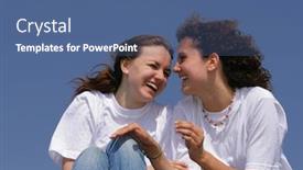  Presentation with sky blue - Amazing theme having two-beautiful-laughing-girls-against backdrop and a ocean colored foreground