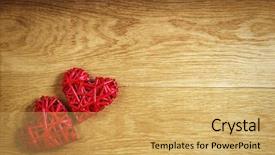  Presentation with romantic love - PPT theme having two beautiful romantic vintage hearts on a wooden oak background love and st valentines day concept background and a yellow colored foreground
