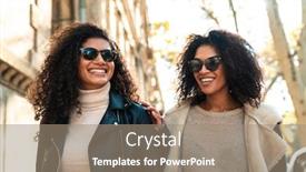  Presentation with walking together - Beautiful slides featuring two-beautiful-smiling-young-stylish backdrop and a coral colored foreground