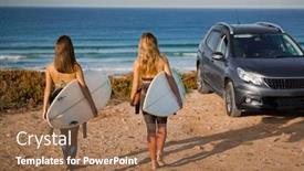  Presentation with surfing - Presentation theme consisting of two-beautiful-surfer-girls-near background and a coral colored foreground