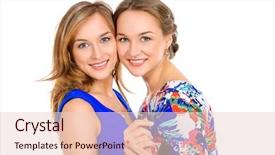  Presentation with two cute sisters playing - PPT theme featuring two beautiful twin sisters hugging background and a lemonade colored foreground