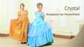  Presentation with medieval - Colorful presentation design enhanced with two beautiful women in medieval backdrop and a cream colored foreground