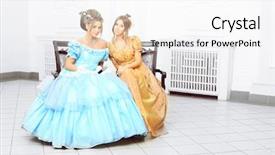  Presentation with two black women - Slides having two beautiful women in medieval background and a white colored foreground