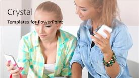  Presentation with women - Colorful theme enhanced with two-beautiful-women-sending-messages backdrop and a coral colored foreground