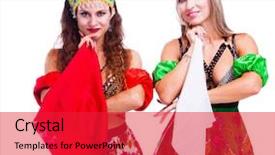  Presentation with folk dance - Slides having two beautiful women striptease dancers background and a red colored foreground