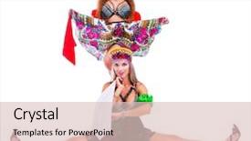  Presentation with folk dance - Theme with two beautiful women striptease dancers background and a lemonade colored foreground