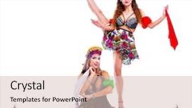  Presentation with folk dance - Colorful PPT layouts enhanced with two beautiful women striptease dancers backdrop and a lemonade colored foreground