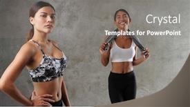  Presentation with female sport - Colorful PPT theme enhanced with two-beautiful-young-asian-women backdrop and a gray colored foreground