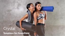  Presentation with female sport - PPT layouts enhanced with two-beautiful-young-asian-women background and a violet colored foreground