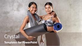  Presentation with female sport - Colorful PPT theme enhanced with two-beautiful-young-asian-women backdrop and a violet colored foreground