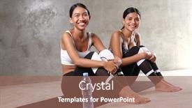  Presentation with female sport - Amazing PPT theme having two-beautiful-young-asian-women backdrop and a coral colored foreground