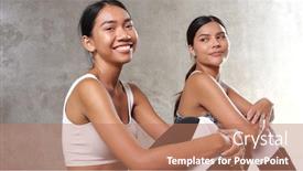  Presentation with female sport - PPT theme with two-beautiful-young-asian-women background and a coral colored foreground