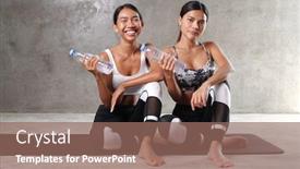  Presentation with female sport - Slide set featuring two-beautiful-young-asian-women background and a violet colored foreground