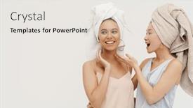  Presentation with women - PPT theme featuring two-beautiful-young-multinational-women background and a  colored foreground