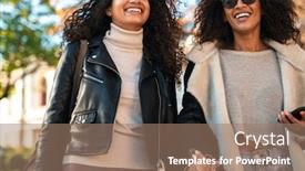  Presentation with walking together - Colorful slides enhanced with two-beautiful-young-stylish-african backdrop and a coral colored foreground