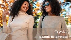  Presentation with walking together - PPT theme enhanced with two-beautiful-young-stylish-african background and a coral colored foreground