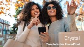  Presentation with walking together - Theme consisting of two-beautiful-young-stylish-african background and a coral colored foreground