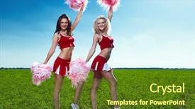  Presentation with water blue sky and peaceful - Slide set having two beauty cheerleader on field background and a tawny brown colored foreground