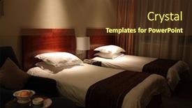  Presentation with beds - Audience pleasing presentation consisting of two beds bedroom with bedside table and lamp backdrop and a tawny brown colored foreground