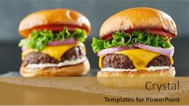  Presentation with lettuce - Audience pleasing presentation consisting of two-beefy-cheeseburgers-with-american backdrop and a gold colored foreground