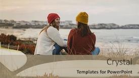  Presentation with my best friend - Slides having two-best-friends-sitting-near background and a coral colored foreground