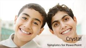  Presentation with best - Beautiful PPT theme featuring two best friends with white backdrop and a coral colored foreground