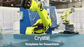  Presentation with exhibition - Presentation theme enhanced with two big new yellow robots background and a teal colored foreground