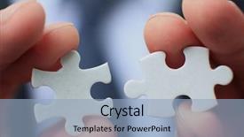  Presentation with holding puzzle pieces - Audience pleasing PPT layouts consisting of two blank white puzzle piece backdrop and a light blue colored foreground