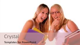  Presentation with senior high school - Colorful slide deck enhanced with two blond high school senior girls hanging out and sharing the local gossip dish backdrop and a coral colored foreground