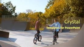  Presentation with bikers - Audience pleasing PPT theme consisting of two-bmx-bikers-training backdrop and a tawny brown colored foreground