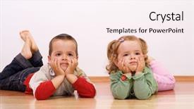  Presentation with heads - Slides consisting of two bored kids laying on the floor propping their heads background and a pink colored foreground