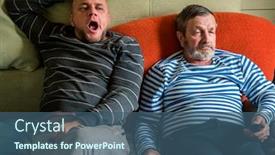  Presentation with life - Audience pleasing PPT layouts consisting of two-bored-men-are-sitting backdrop and a ocean colored foreground