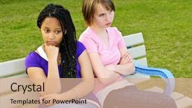  Presentation with teenage - Colorful presentation theme enhanced with two bored teenage girls sitting backdrop and a  colored foreground
