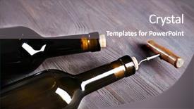  Presentation with corkscrew - PPT layouts enhanced with two bottle wine and corkscrew on purple wooden background background and a gray colored foreground