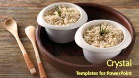  Presentation with brown rice - Colorful slide deck enhanced with two bowls with brown rice on wooden table background backdrop and a tawny brown colored foreground