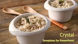  Presentation with brown rice - Beautiful PPT layouts featuring two bowls with brown rice on wooden table background backdrop and a tawny brown colored foreground