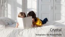  Presentation with friendship - Beautiful slide deck featuring two boy read book indoors backdrop and a soft green colored foreground