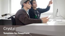  Presentation with sitting posture and computer ergonomics - PPT theme consisting of two-boy-sitting-and-using background and a dark gray colored foreground