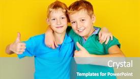  Presentation with bright yellow - PPT theme enhanced with two boys best friends standing background and a teal colored foreground