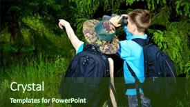  Presentation with outdoor activities - PPT theme having two boys friends go hiking background and a tawny brown colored foreground