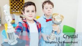  Presentation with tournament - Colorful presentation design enhanced with two boys having won backdrop and a light blue colored foreground