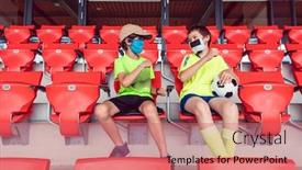  Presentation with face masks - Slide deck enhanced with two-boys-in-a-soccer background and a coral colored foreground